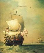 Monamy, Peter An English East Indiaman bow view France oil painting artist